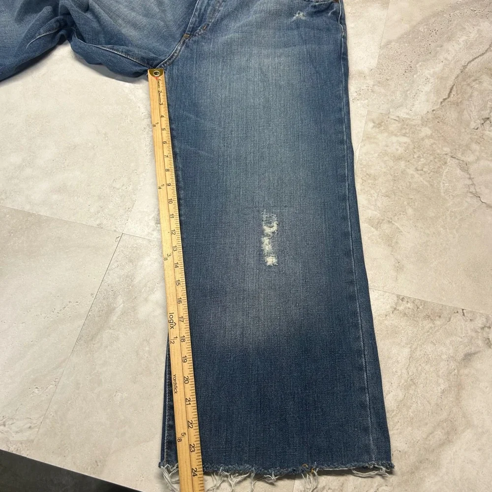Aeropostale Vintage Bootcut Jeans Blue Mens 34 Custom Cropped Capri Raw Hem Y2K